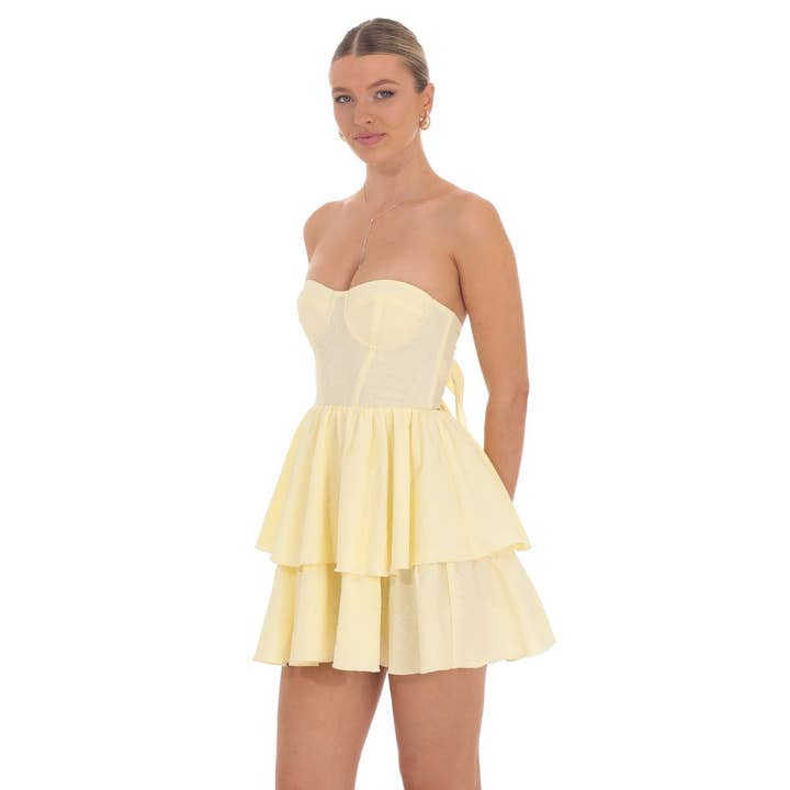 Lucy In The Sky - Wholesale Dress - Women's - Jacquard Corset Mini Dress in Yellow