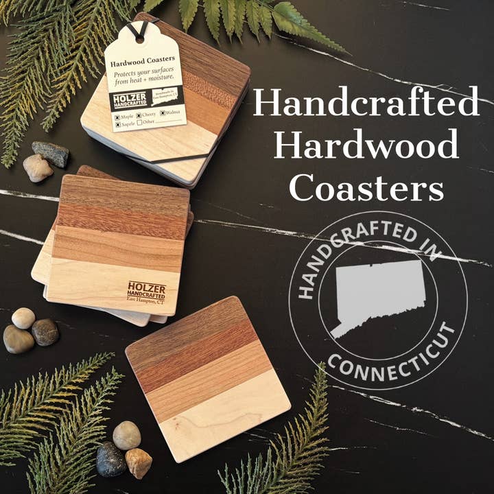 Handcrafted Hardwood Coasters - Customized, Retail-Ready - Maple, Walnut, Cherry, Sapele for wholesale by Holzer Handcrafted ®