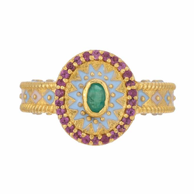 "Won't Let You" Enameled Emerald & Ruby Sterling Silver Ring for wholesale by Misteerious Seed