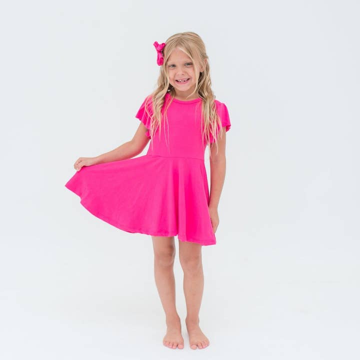 Hot Pink Cap Sleeve Twirl Kjole for engroshandel hos Sweet Peas Co