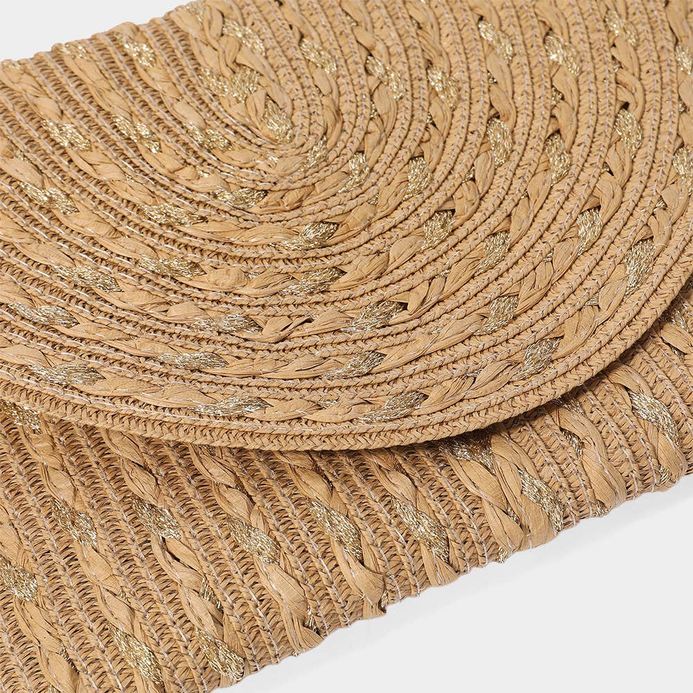 Sensibling Corp. - Wholesale Clutch Bag - Women's - Gold Threads Mixed Straw Clutch Bag / Crossbody Bag
8
