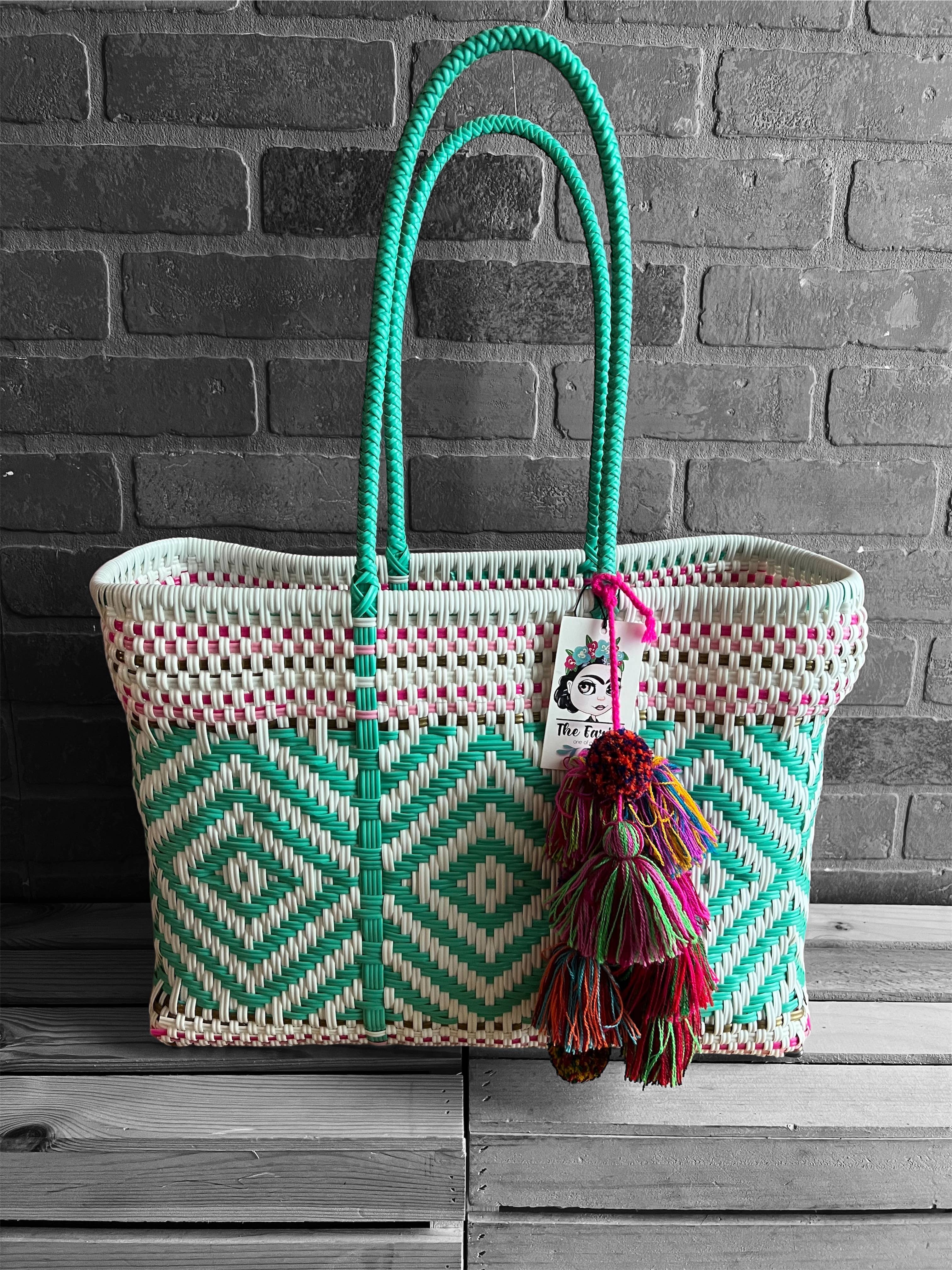 The Faria - Vendita all'ingrosso Borsa da spiaggia - Borse da spiaggia in plastica riciclata tessute a mano turchesi