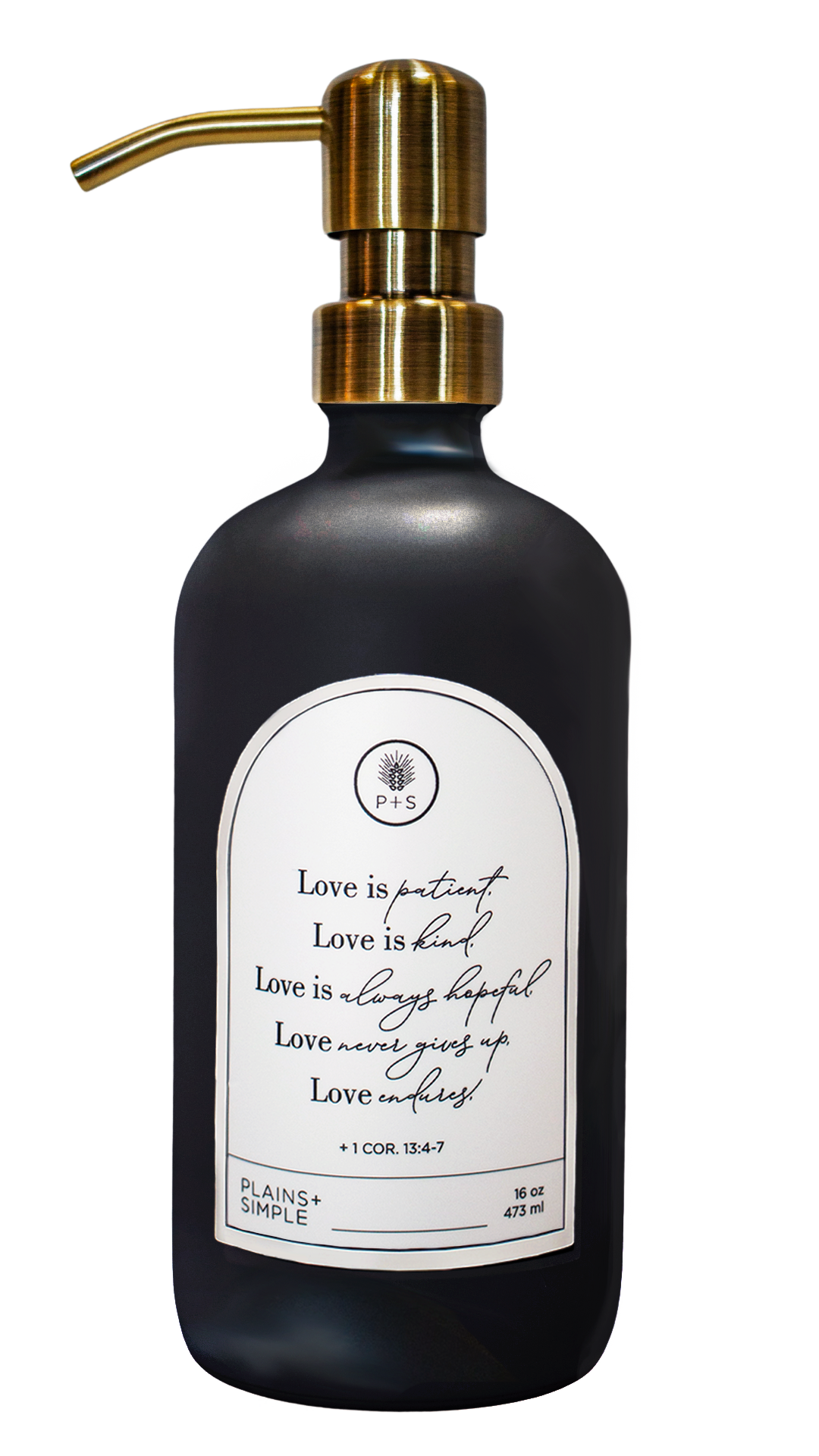 Plains + Simple - Wholesale Spray Bottle - Love Is... Black Glass Reusable Soap/Lotion/Spray Bottle1