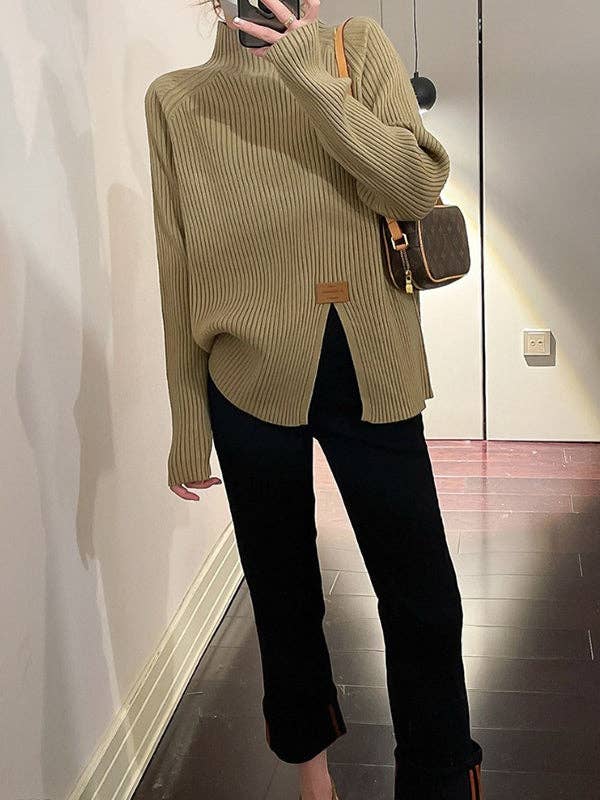 Sheer Trend – Engroshandel Pullover - Dame – Lange ærmer Løse pullovere med splittede forreste pullovere Sweatertoppe6