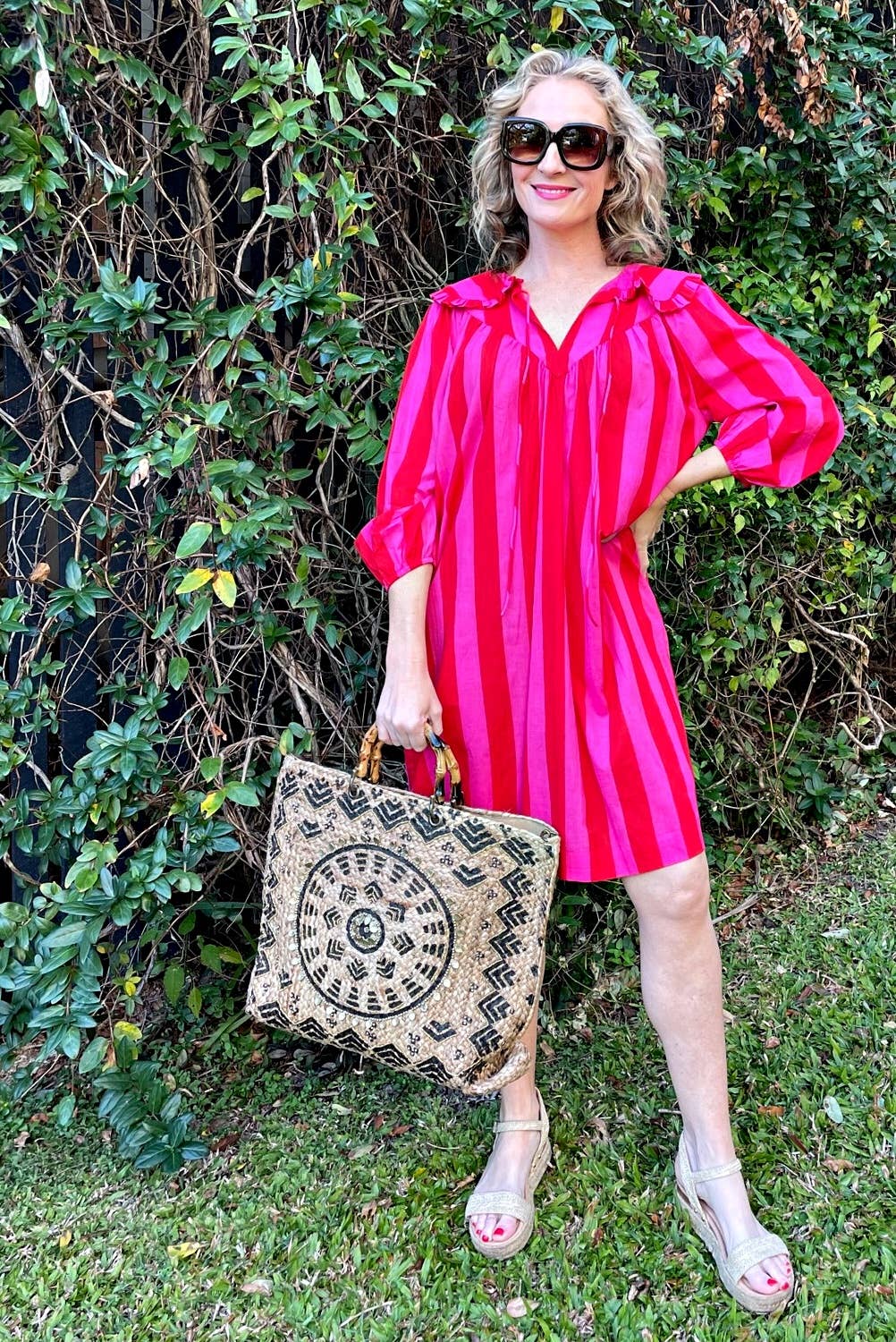 Roselle - Wholesale Dress – Women's - LALA DRESS BIG STRIPE PINK + RED