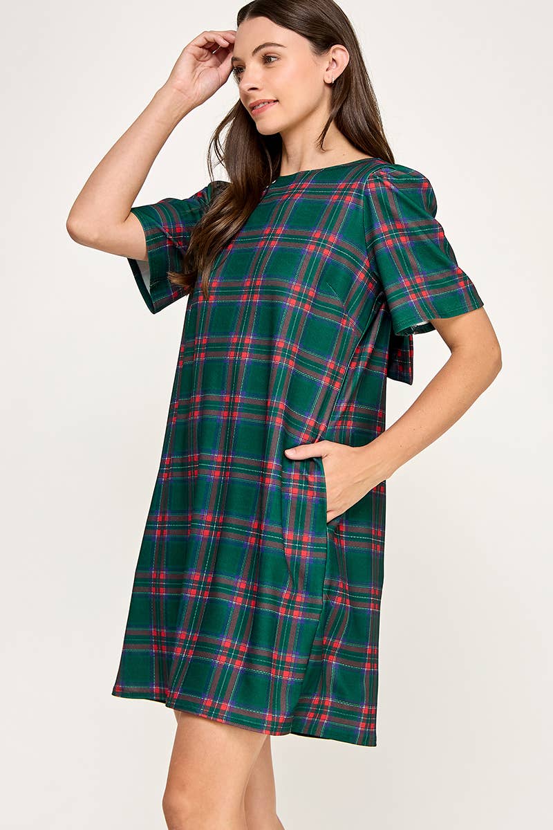 Peace Love Line – Großhandel Kleid – Damen – PL9704 - KARIERTES SHIFTKLEID MIT SCHLEIFENDETAIL AM RÜCKEN8