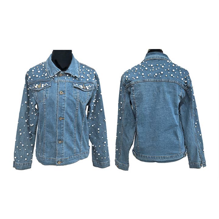 Sensibling Corp. - Wholesale Denim Jacket - Women's - Pearl Bling Denim Jacket
4