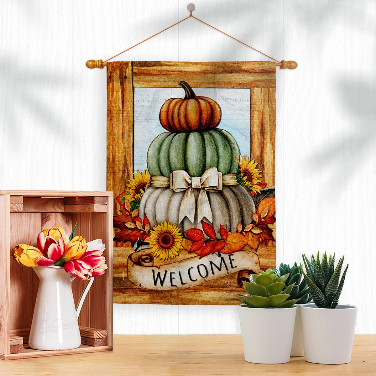 Two Group Flag Co – Engroshandel Flag – Efterår Græskar Trio Falltime Høst Efterår Blomsterindretning Flag2