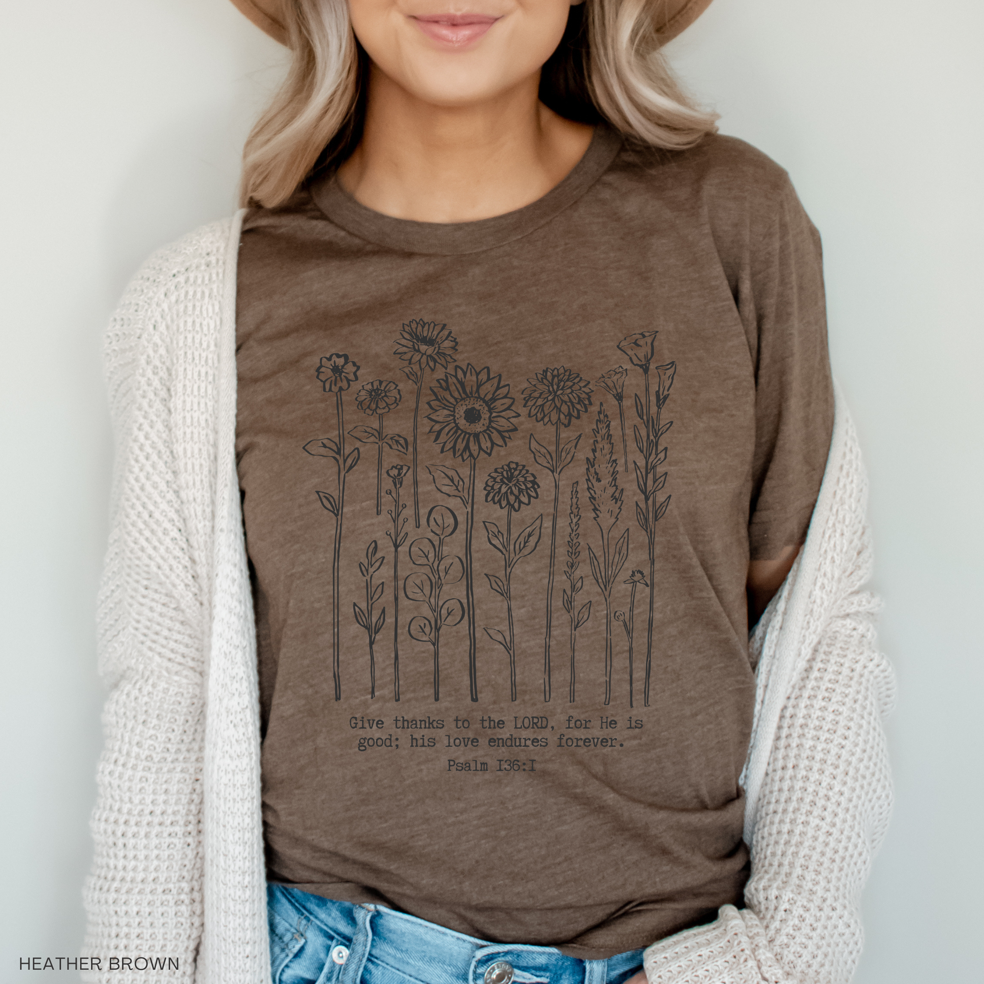 Faith & Life Christian Brands – wholesale T-shirts med screentryck – Dam – Ge tack till Herren för han är god Blommor T-shirt8