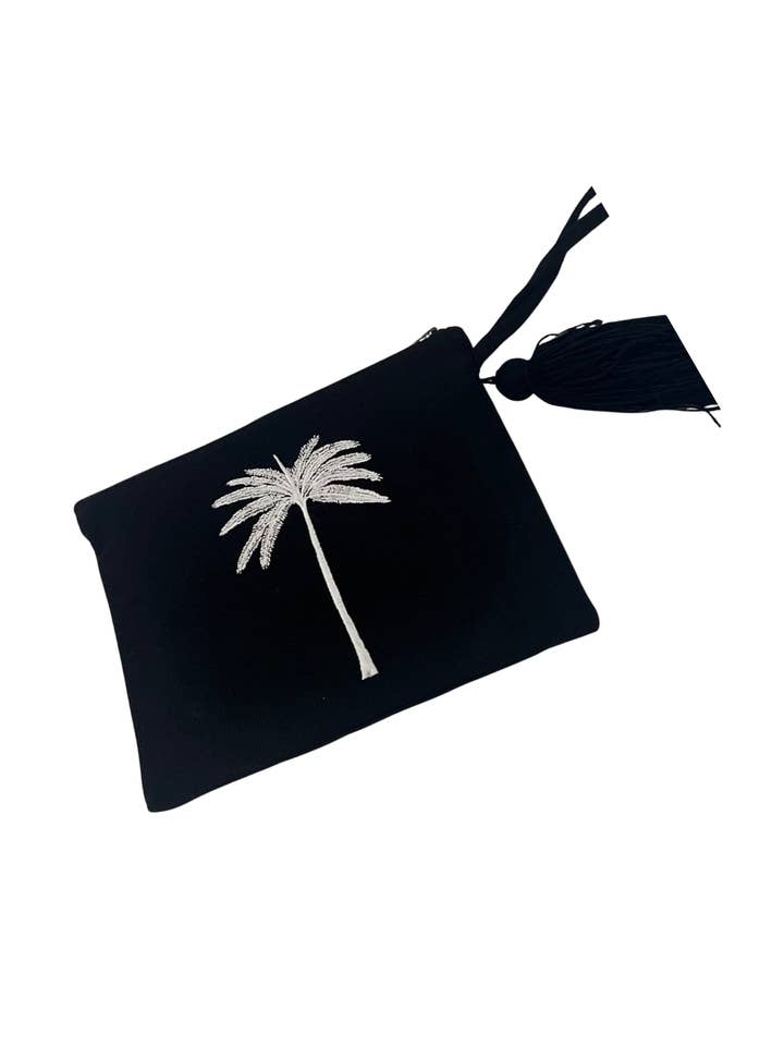 Day Palm Pouch - White Palm on Black - NEW! for wholesale by Coastal Addiction