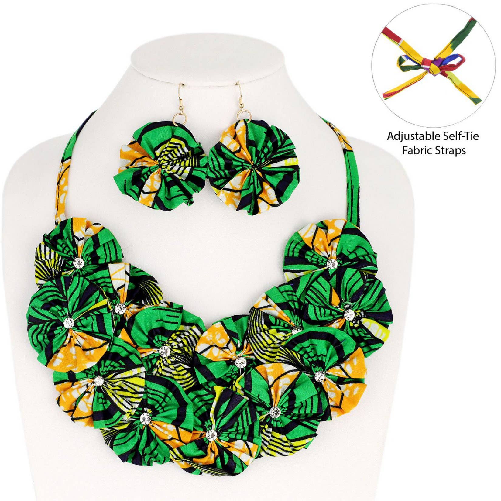 SP Sophia Collection - Wholesale Jewelry Set - African Print Fabric Flower Bib Necklace & Earring Set2