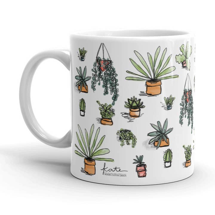 Succulents Illustration Mug 11 oz for wholesale by Kate by Rolfes Custom Design