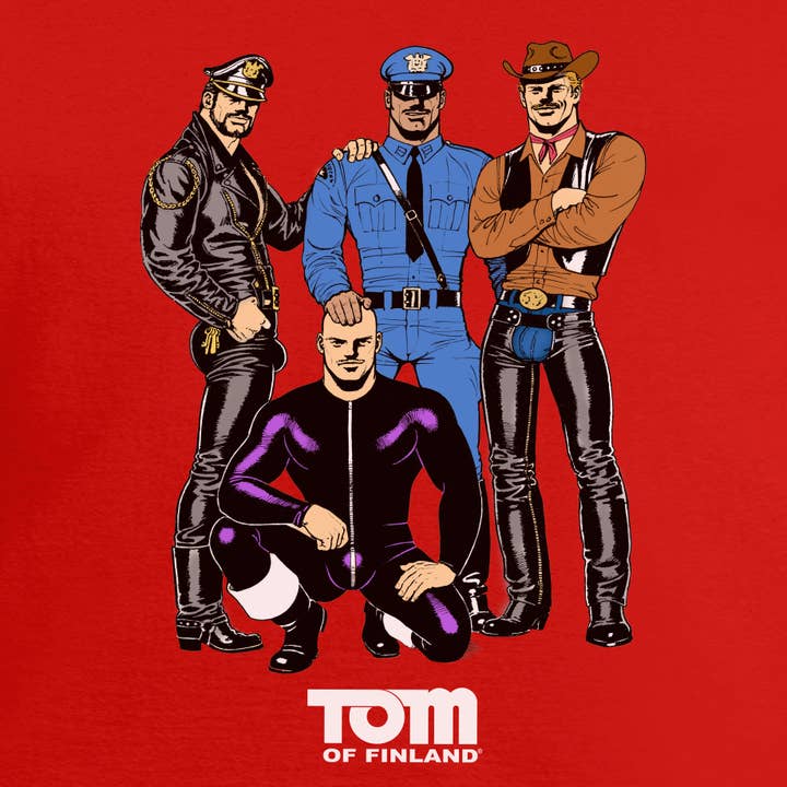 Peachy Kings / Kweer Cards - Wholesale T-Shirt (Graphic) - Men's - Tom of Finland "Village People" T-shirt (Gay Queer) - Rede
