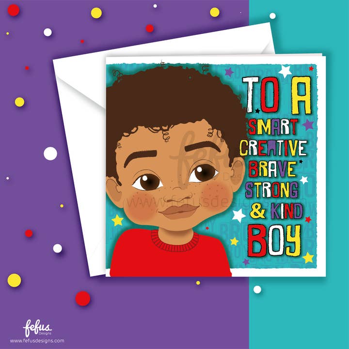 Toddler Brown Boy Affirmation Birthday Card | Fefus designs for wholesale by Fefus Designs