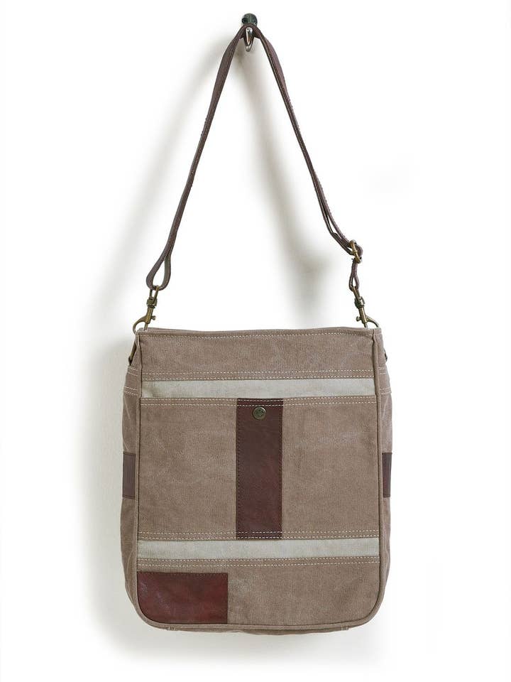 Cameron Up-Cycled Canvas Crossbody Bag - Oak for wholesale by Mona B.