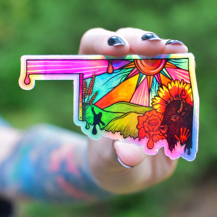 Oklahoma Holographischer Aufkleber, 4 x 2,25 in für den Großhandel von Catnip and Kittens