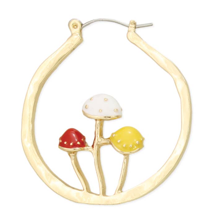 ZAD - Wholesale Hoop Earrings - Mushroom Party Gold Hoop Earrings1