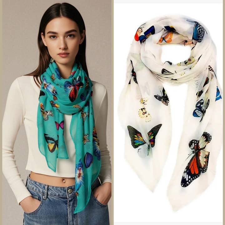 JC Sunny Fashion - Wholesale Scarf - Women's - 4 Colors--JC Signature Multicolor Butterfly Scarf