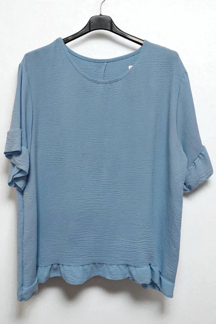 Miss Bold – wholesale Blouse – Women’s – Round Neck Back Button Detail Frill Short Sleeve Top6