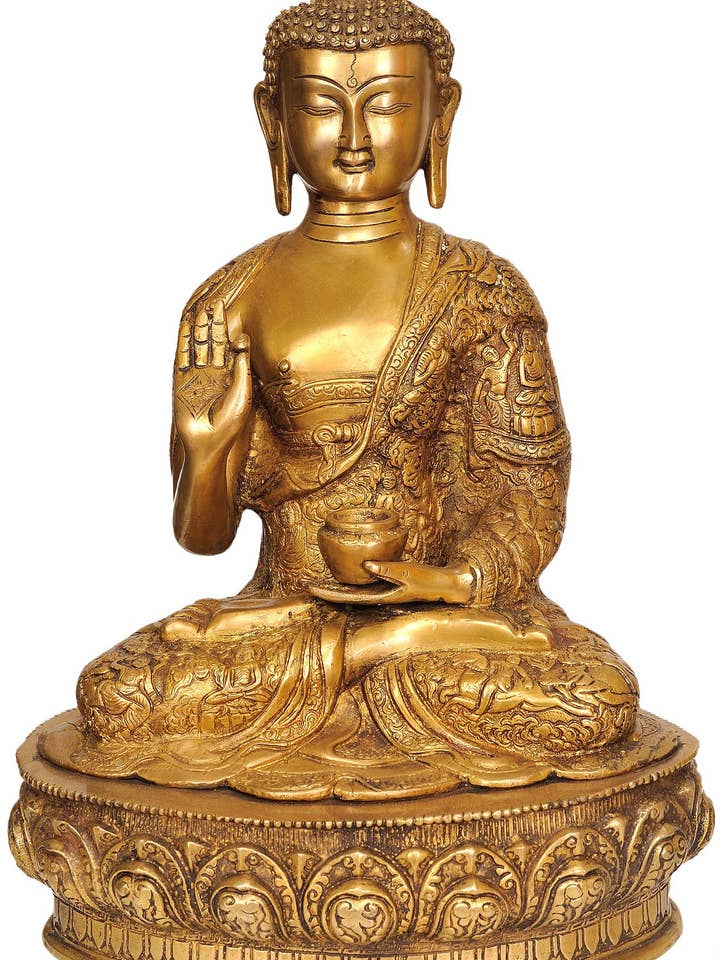 15" Blessing Buddha In Brass | Handmade | Made In India for wholesale by Exotic India Art