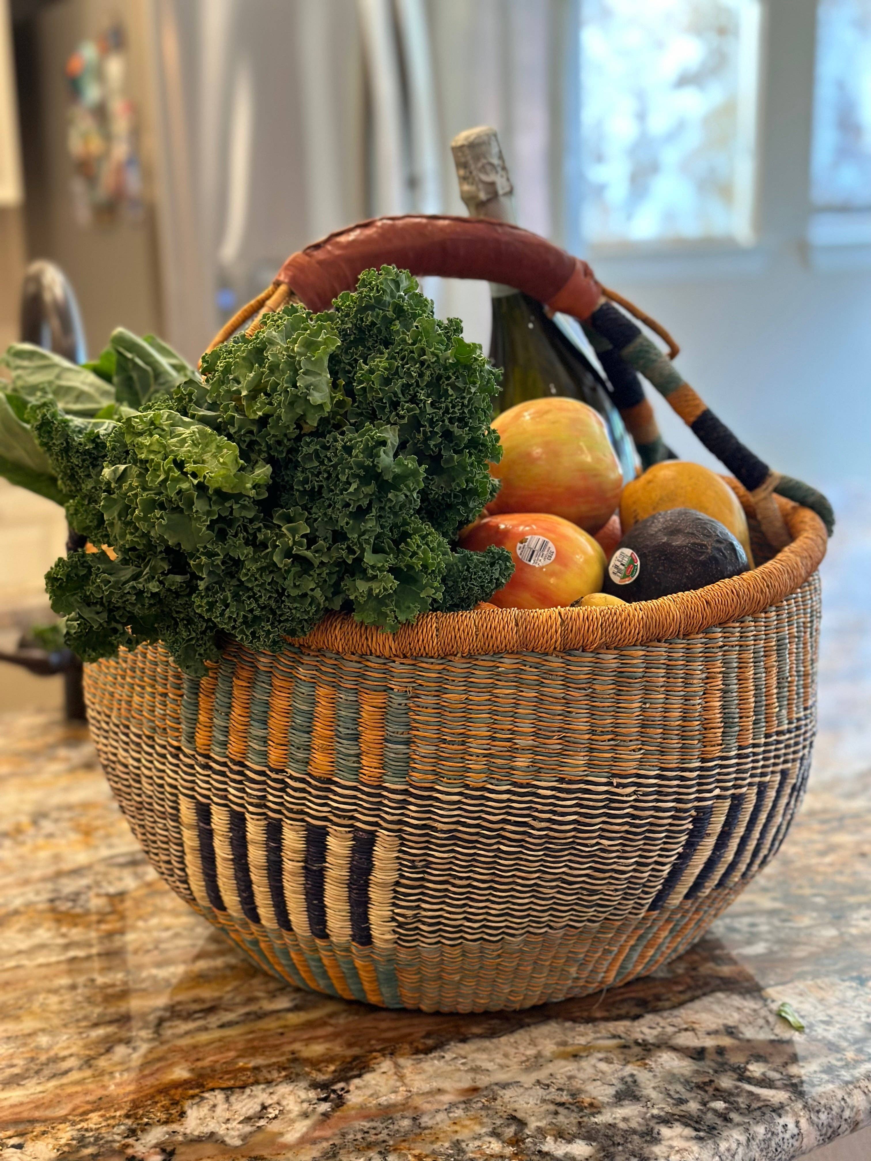 The African Home Goods – wholesale Basket – African Market Basket - Bolga Ghana Burnt Orange Basket - Large: 14-16" Across3