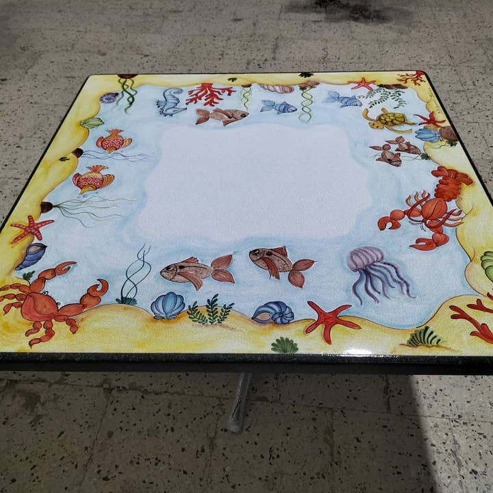 DD Ceramiche Siciliane - Wholesale Coffee Table - Square Table Marine Nature Decor – Decorated Lava Stone1