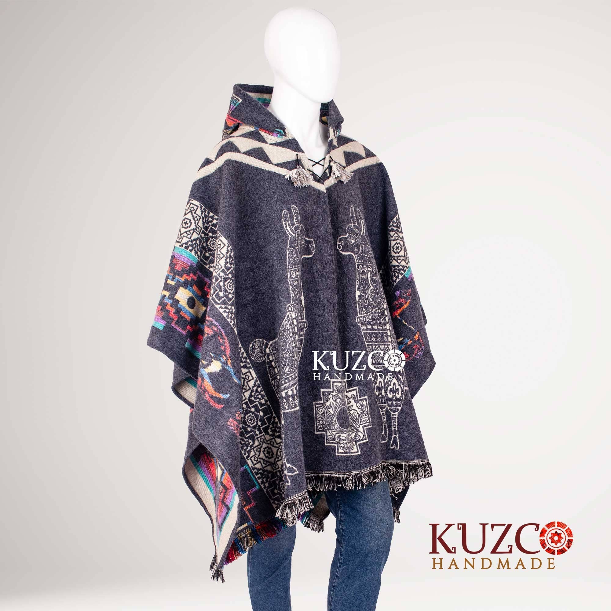 KuzcoHandmade - Wholesale Poncho - Unisex - Unisex Alpaca Wool Poncho with Native American Hood1