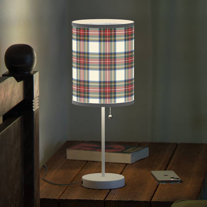 Scottish Checker Grid Table Lamp on a Stand (Type A Plug) for wholesale by Pioneer Kitty Market