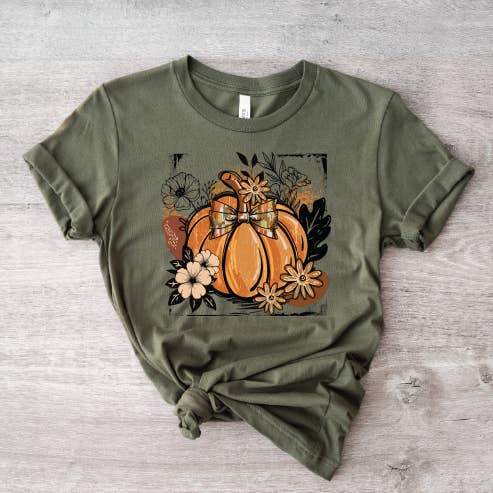 T-shirt graphique d'automne avec citrouille florale pour la vente par Southern Attitude Designs Inc