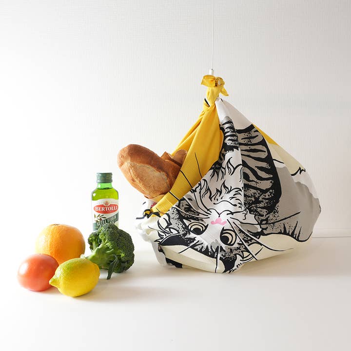 KASHIKO - Wholesale Gift bag - Fabric gift wrap/Furoshiki/Japanese/90cm×90cm Cat Yellow1