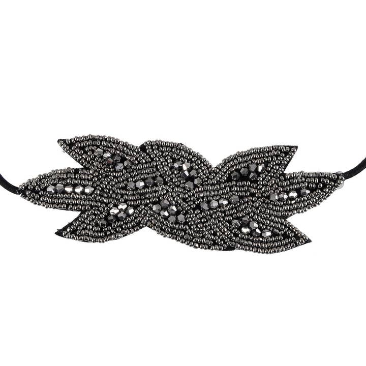 AK Brand - Vendita all'ingrosso Fascia per capelli - Donna - Fascia per capelli con patta a foglia nera con perline anni '2012