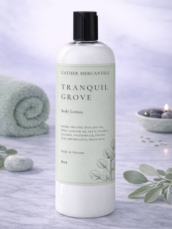 Lotion pour le corps Tranquil Grove pour la vente par Gather Mercantile