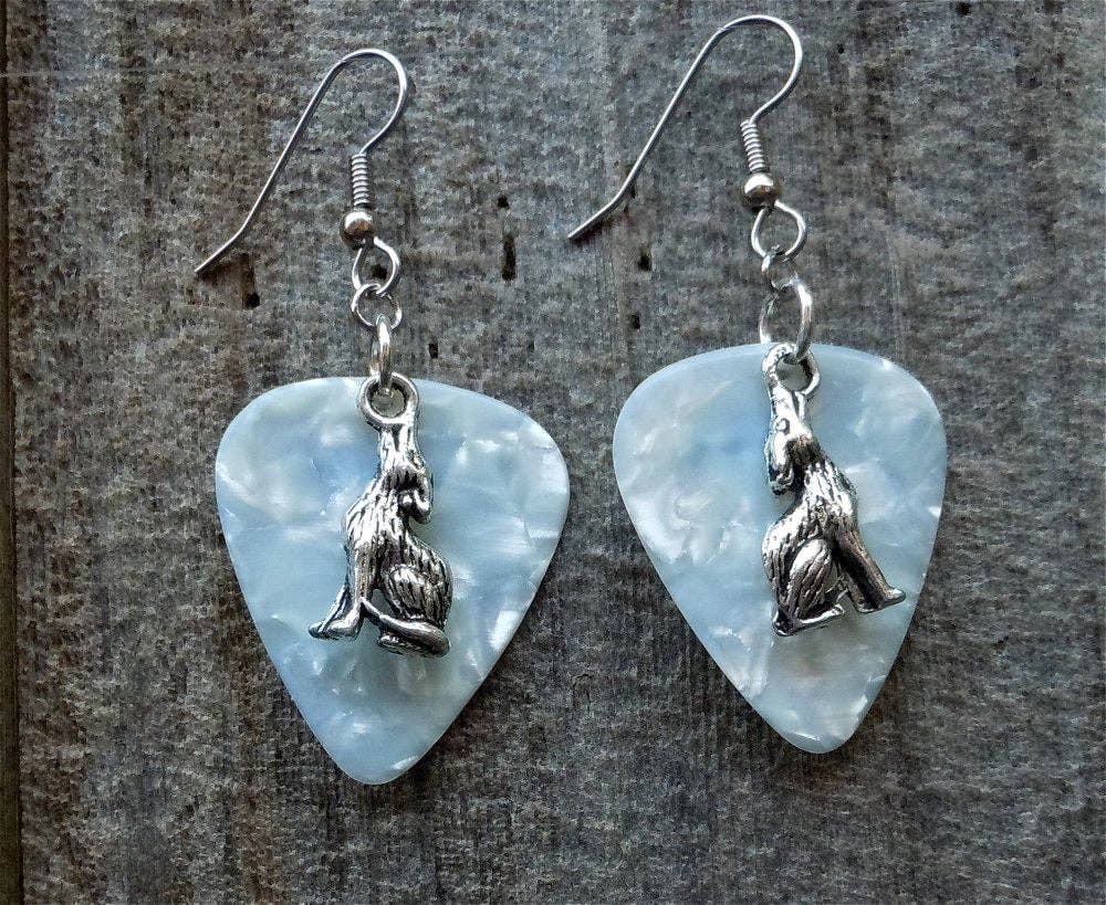 Simply Raevyn - Wholesale Dangle Earrings - Wolf Charm Guitar Pick Earrings3