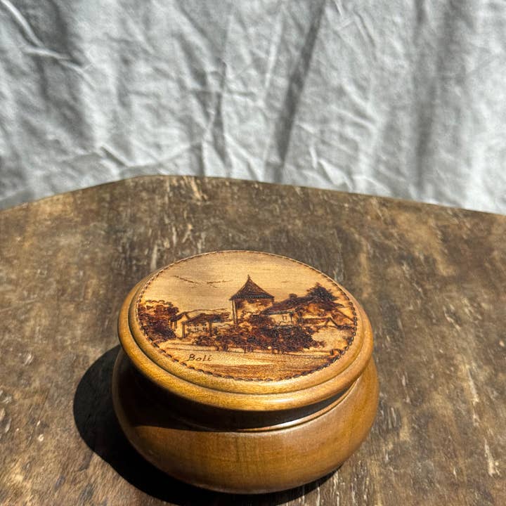 Office Objets - Wholesale Decorative Box - Small antique wooden box with village pattern signed Boli8