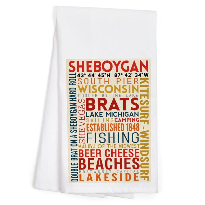 ORGANIC TEA TOWEL Sheboygan, Wisconsin, Typography 2 for wholesale by Lantern Press