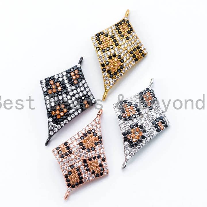 Diamond Shape Brown Dots Leopard Connector, CZ Pave Connector, Sku#E150 for wholesale by BestBeads&Beyond