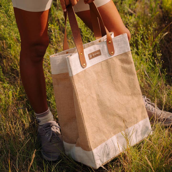 Out of the Woods® by KeepCool Bags - Wholesale Tote Bag - Women's - Jute Tall Tote, Reusable Bag, Cream White - SMALL CASE PACKS4