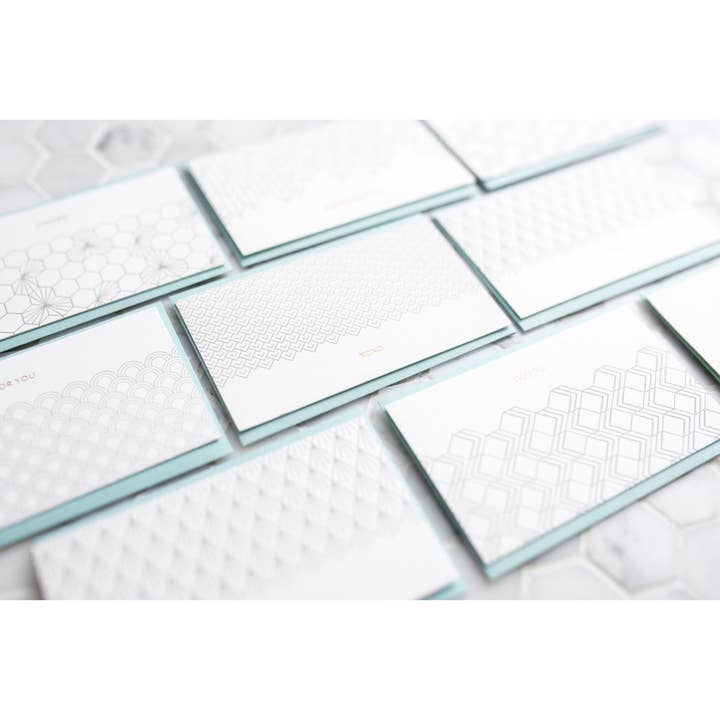 Porchlight Press Letterpress – wholesale Kontorsmateriel/Notecard Set – Geometrisk Mini Note - Box Set om 125