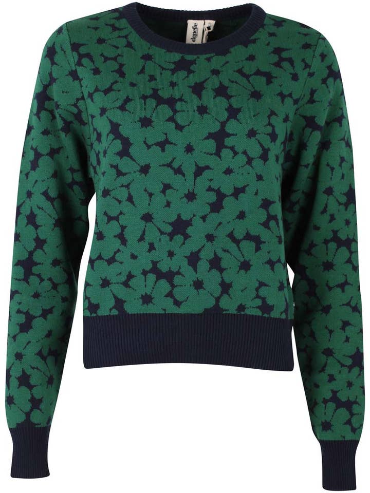 Danefae København - Wholesale Knit Sweater - Women's - Danefox Cotton Jaquard Sweater Dark Pine/Dark Navy
