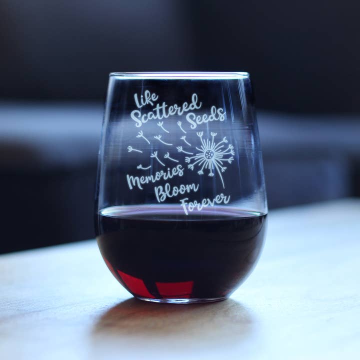 bevvee - Wholesale Wine Glass - Scattered Seeds Dandelion - Stemless Wine Glass - Sympathy