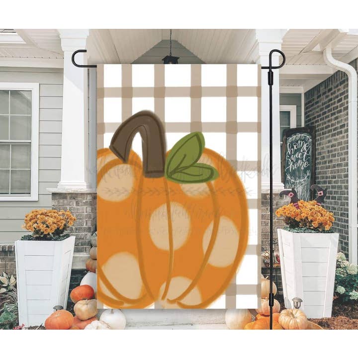 Polka Dot Pumpkin Tuinvlag voor wholesale door Doodles By Rebekah