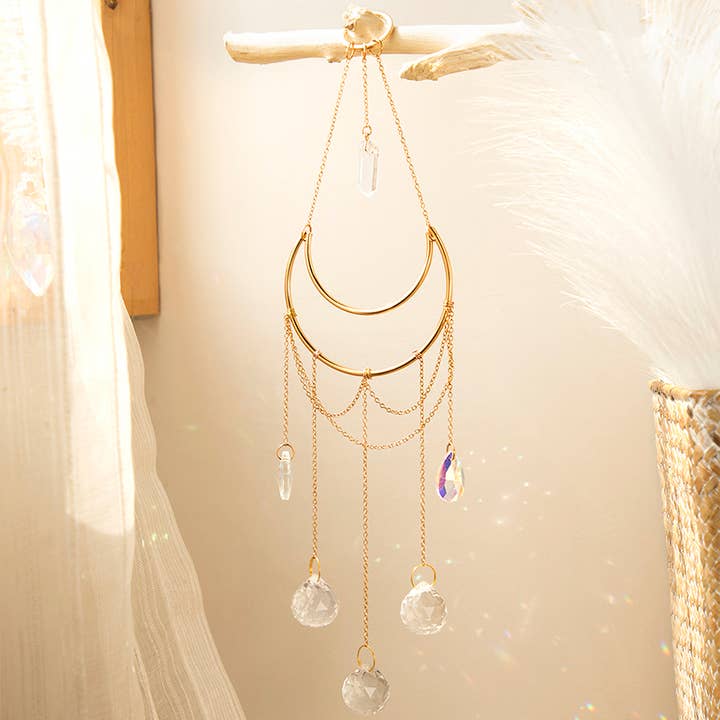 Crystolver - Wholesale Suncatcher - Clear Quartz Moon Suncatcher Crystal Prism Hanging