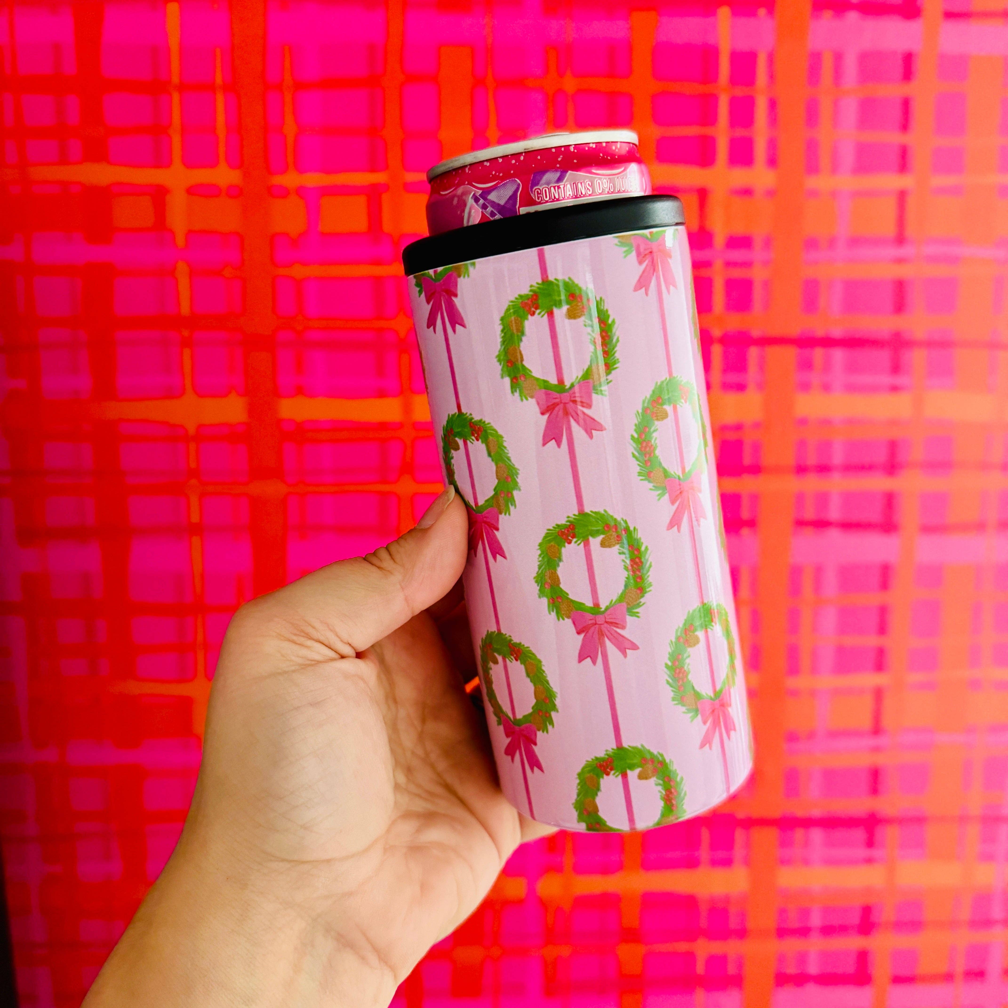 Sonny Rising - Wholesale Drink Huggers & Koozies - Slim Can Cooler, Pink Wreath Pattern1