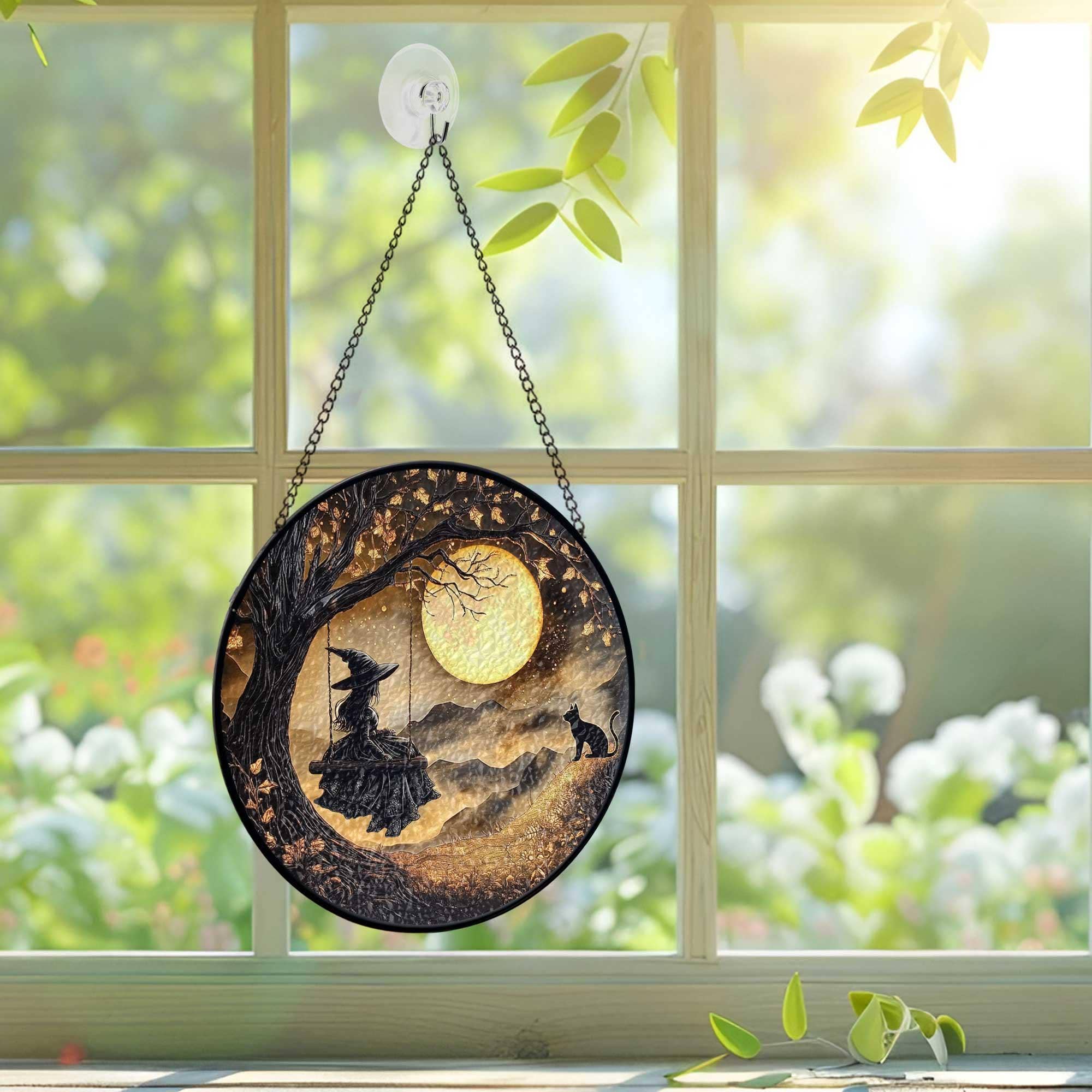 NVC Ecommerce LLC - Wholesale Suncatcher - Black Cat And Witch Suncatcher, Spooky Ornament, Halloween
2