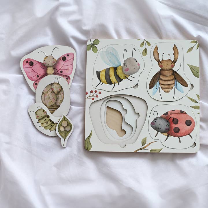 ODEAS – Großhandel Puzzle – Kinder – Montessori-Puzzle aus Holz mit dem Lebenszyklus von Insekten