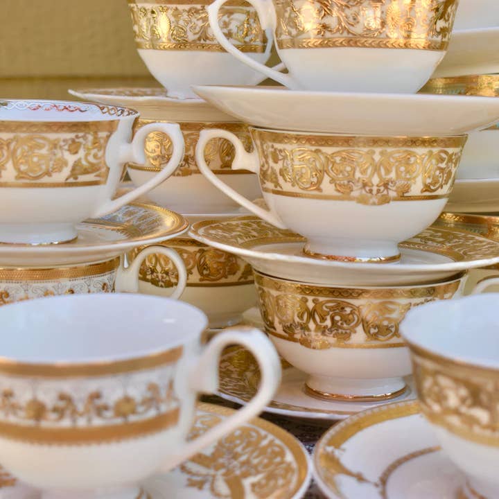 All Little Cute Things – Conjunto de chá por atacado – Xícara de Chá Requintada em Porcelana com Detalhes em Ouro e Prata para Eventos3