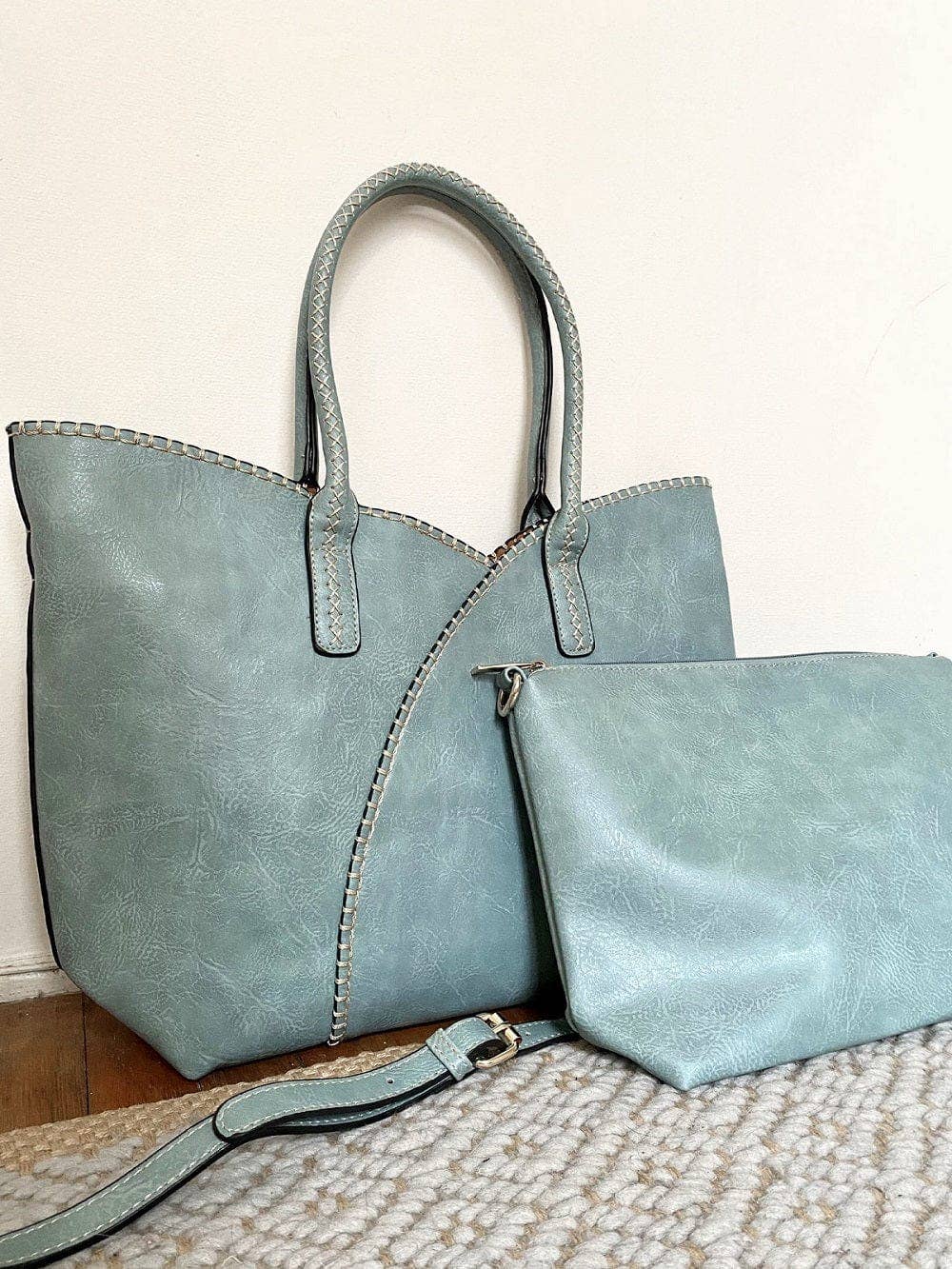 MiMi Wholesale - Wholesale Tote Bag - Women's - COL001-2 2-in-1 Stitch Trim Detail Shoulder/Tote Set Bag9