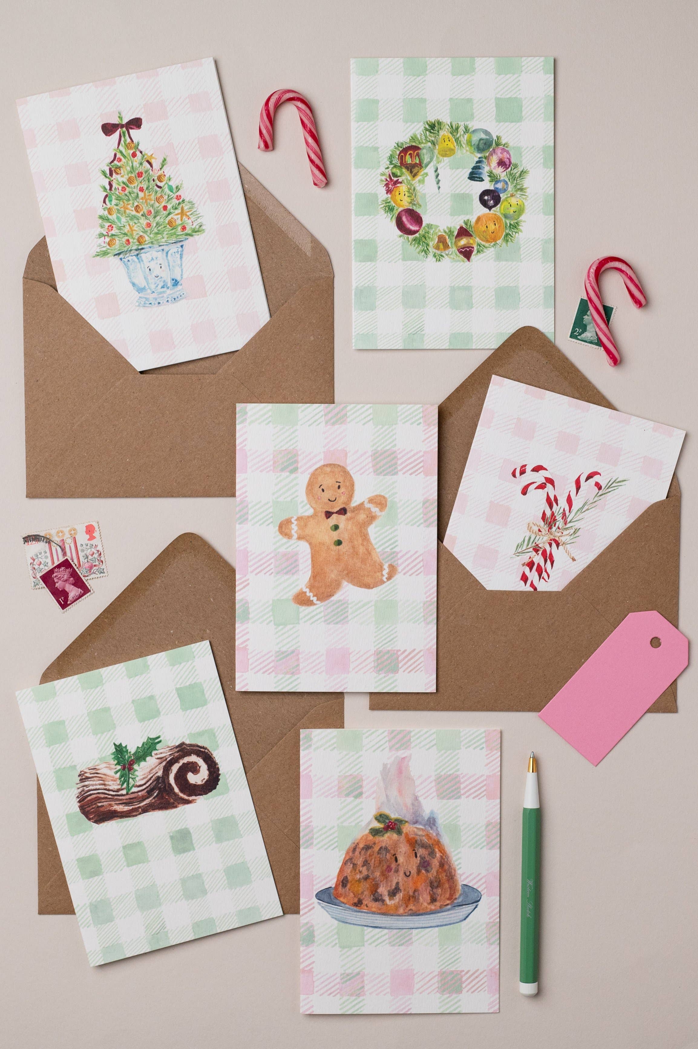 Western Sketch - Wholesale Christmas Card - WS292 Christmas Tree on Gingham check Christmas Card3