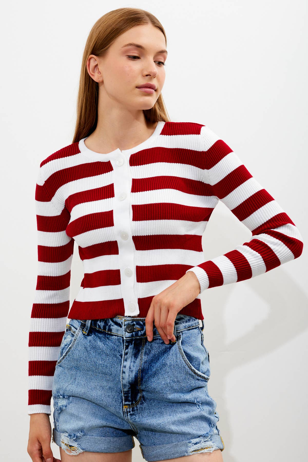 VAV NEW YORK - Wholesale Knit Top - Women's - Women's Striped Knit Top Button Down Knit Blouse Slim Fit16