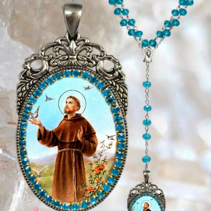 MariaSantissimaShop – Engroshandel Halskæde med vedhæng – Francis of Assisi Rosenkrans - Patron Saint of Animals - Håndlavede katolske kristne religiøse smykker medalje vedhæng